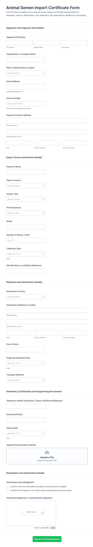Animal Semen Import Certificate Form Template