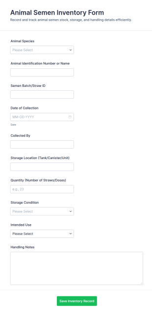 Animal Semen Inventory Form Template