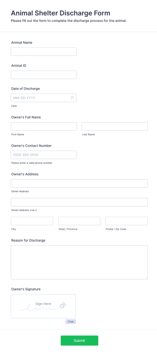 Animal Shelter Discharge Form Form Template