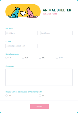 Animal Shelter Donation Form Template