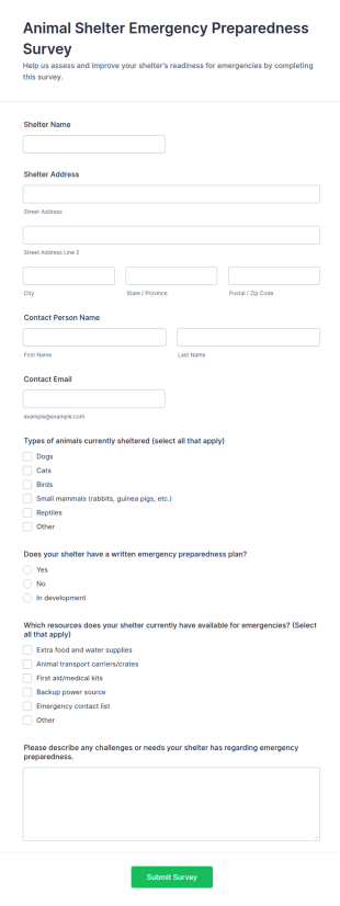 Animal Shelter Emergency Preparedness Survey Form Template