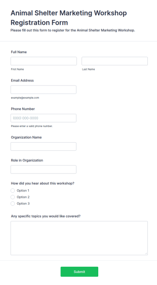 Animal Shelter Marketing Workshop Registration Form Template