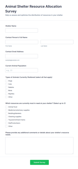 Animal Shelter Resource Allocation Survey Form Template