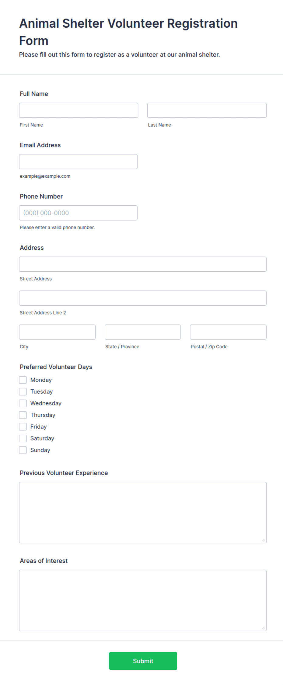 Animal Shelter Volunteer Registration Form Template | Jotform