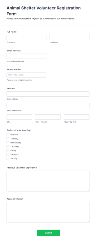 Animal Shelter Volunteer Registration Form Template