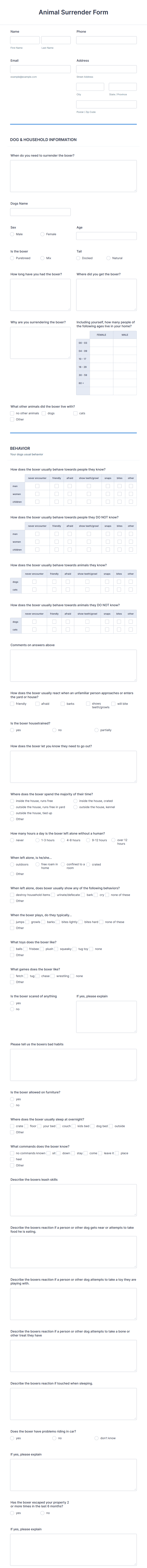 Animal Surrender Form Template | Jotform animal-surrender-form-template-jotform