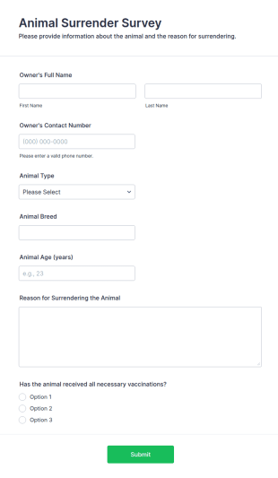 Animal Surrender Survey Form Template