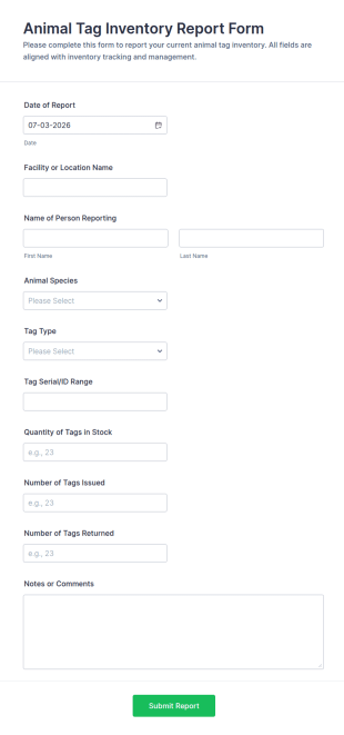 Animal Tag Inventory Report Form Template
