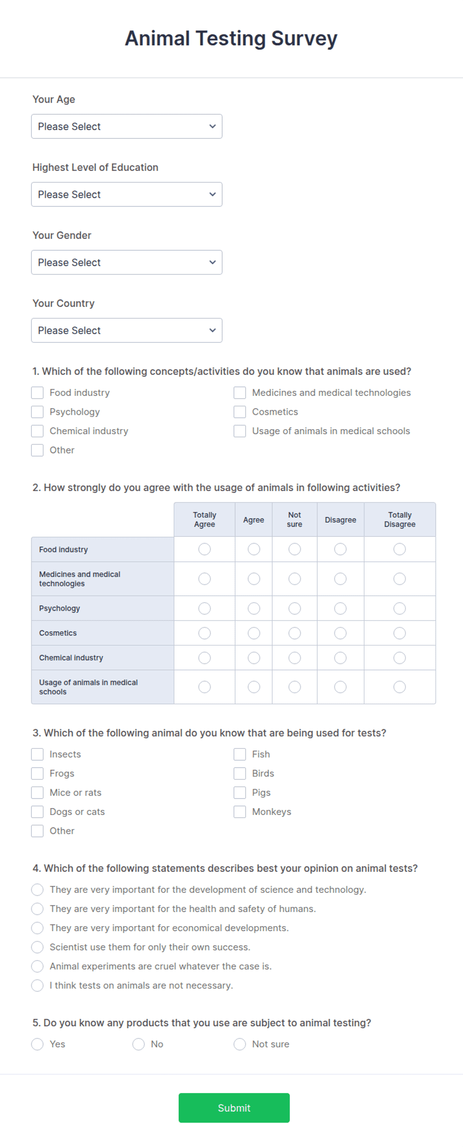 Animal Testing Survey Form Template | Jotform