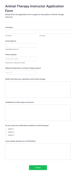 Animal Therapy Instructor Application Form Template