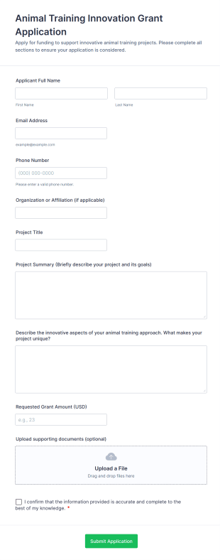 Animal Training Innovation Grant Application Form Template