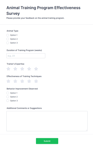 Animal Training Program Effectiveness Survey Form Template
