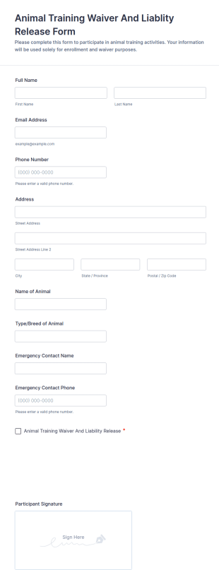 Animal Training Waiver And Liability Release Form Template