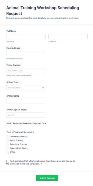 Animal Training Workshop Scheduling Request Form Template