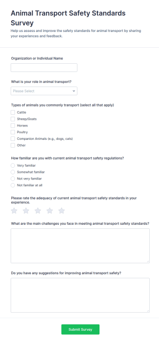 Animal Transport Safety Standards Survey Form Template