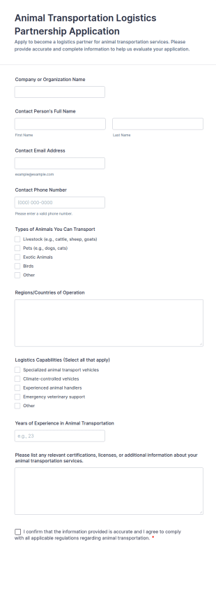 Animal Transportation Logistics Partnership Application Form Template