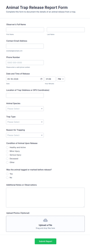 Animal Trap Release Report Form Template