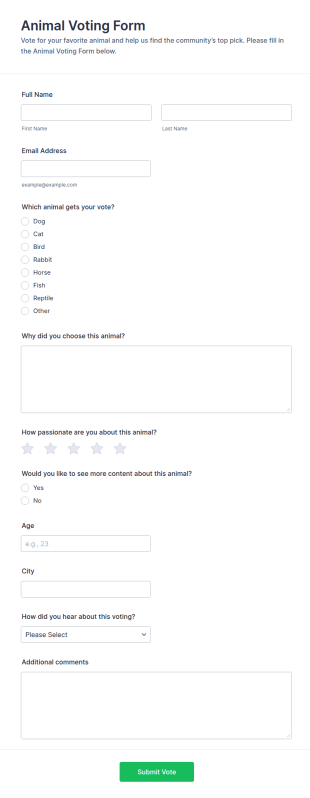 Animal Voting Form Template