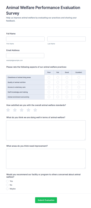 Animal Welfare Performance Evaluation Survey Form Template