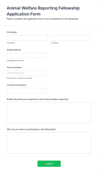 Animal Welfare Reporting Fellowship Application Form Template