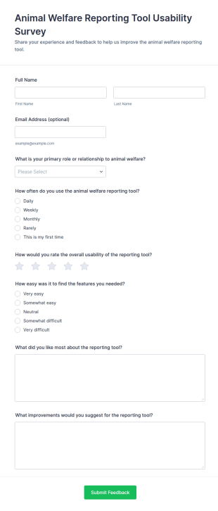 Animal Welfare Reporting Tool Usability Survey Form Template