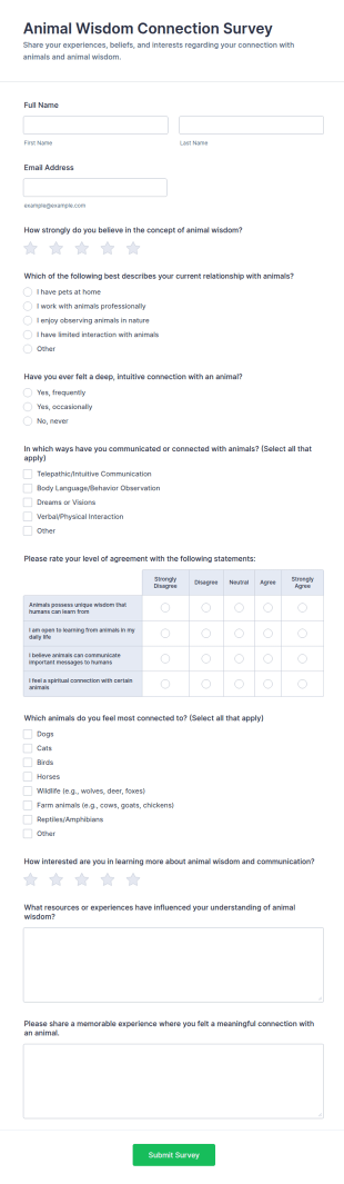 Animal Wisdom Connection Survey Form Template