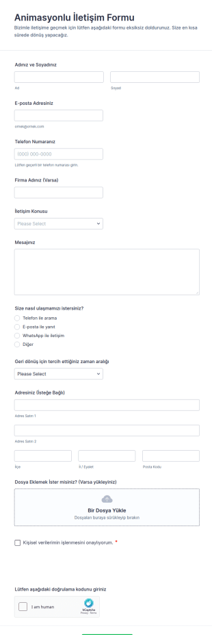Animasyonlu İletişim Form Şablonu
