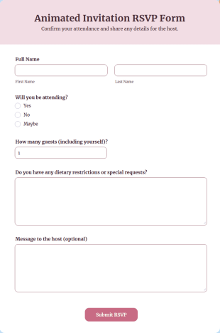 Animated Invitation RSVP Form Template