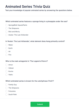 Animated Series Trivia Quiz Form Template