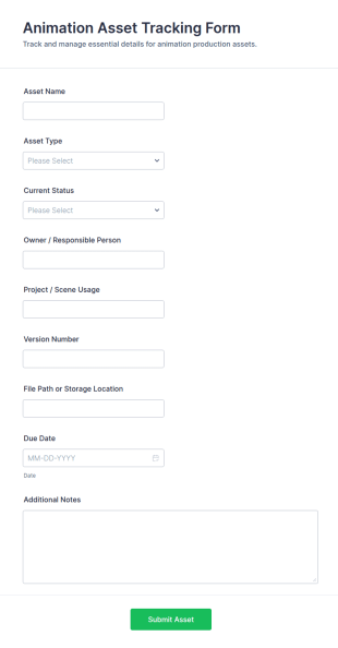 Animation Asset Tracking Form Template