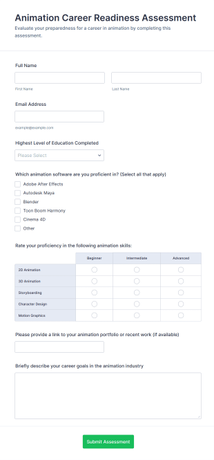 Animation Career Readiness Assessment Form Template