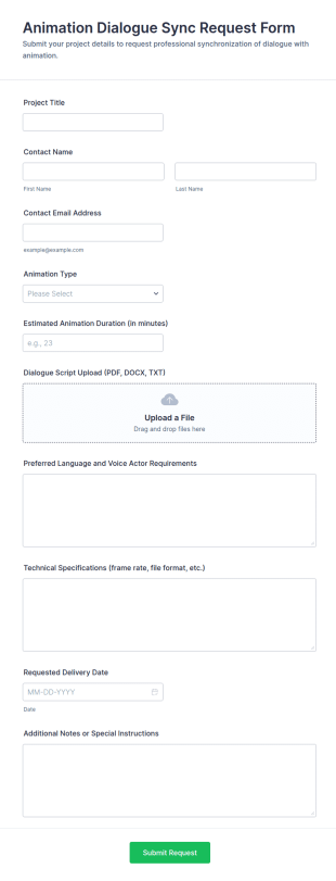 Animation Dialogue Sync Request Form Template