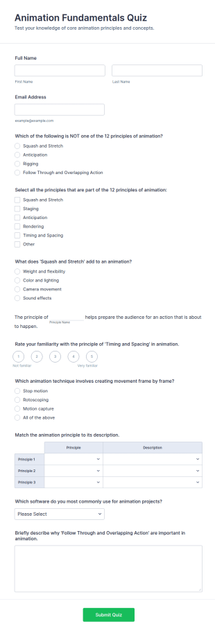 Animation Fundamentals Quiz Form Template