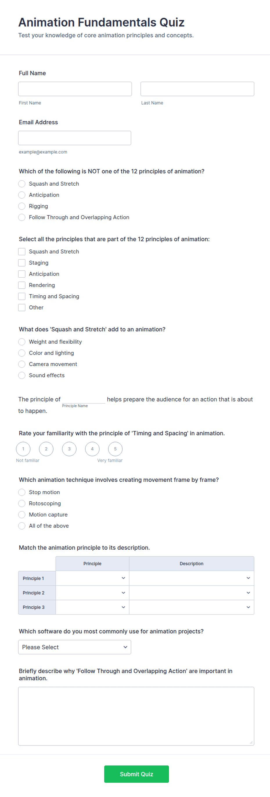 Animation Fundamentals Quiz Form Template | Jotform
