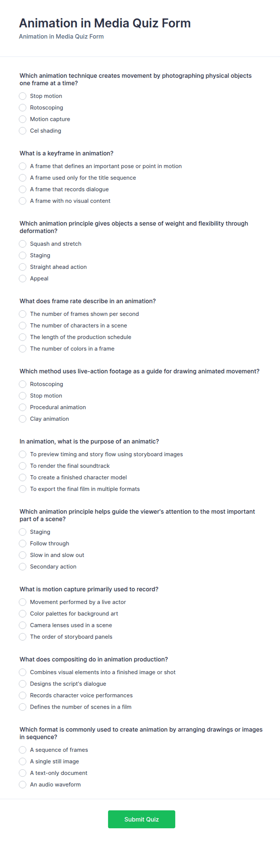 Animation in Media Quiz Form Template | Jotform