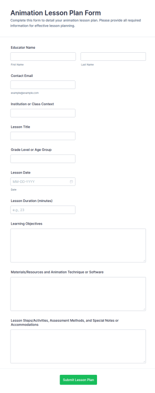 Animation Lesson Plan Form Template