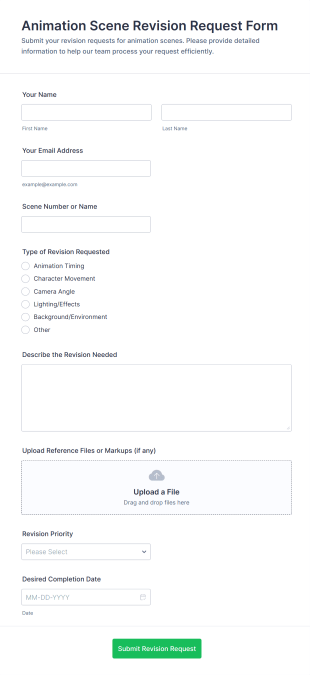 Animation Scene Revision Request Form Template