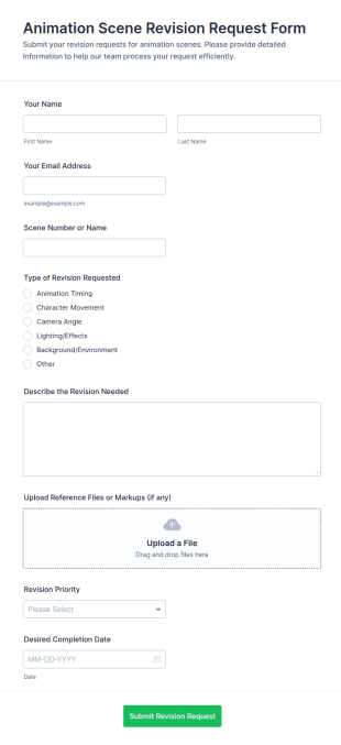 Animation Scene Revision Request Form Template