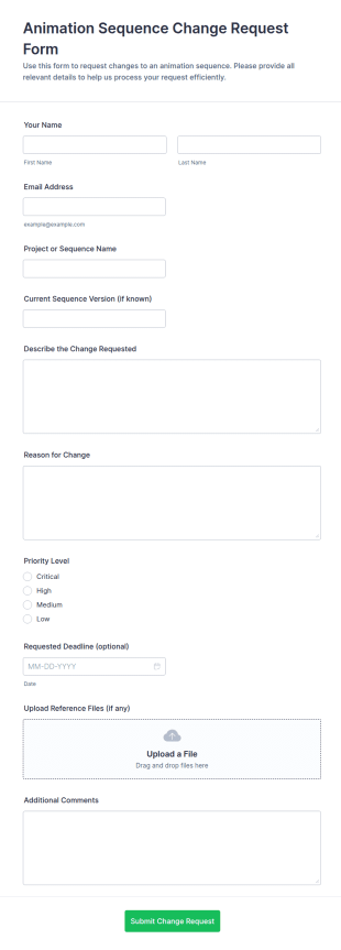 Animation Sequence Change Request Form Template