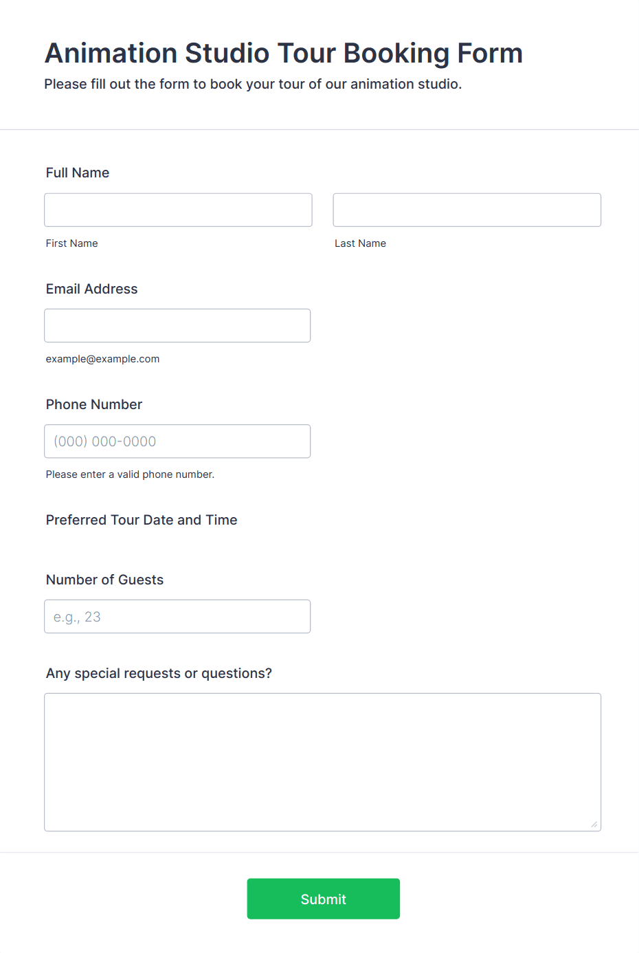 Animation Studio Tour Booking Form Template | Jotform