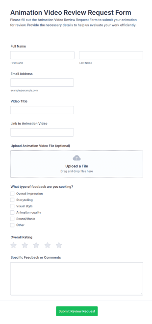 Animation Video Review Request Form Template
