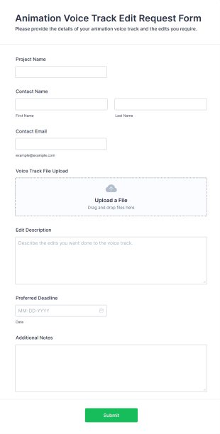 Animation Voice Track Edit Request Form Form Template