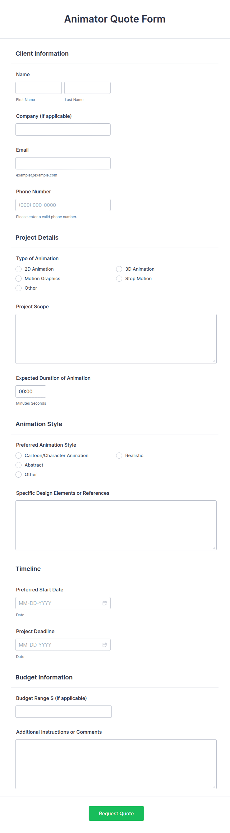 Animator Quote Form Template | Jotform