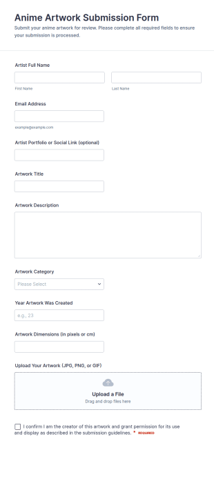 Anime Artwork Submission Form Template