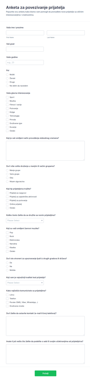 Anket O Povezivanju Prijateljstava