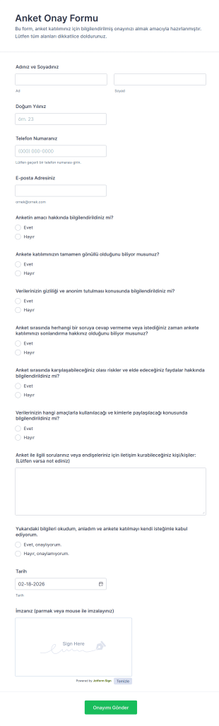 Anket Onay Form Şablonu