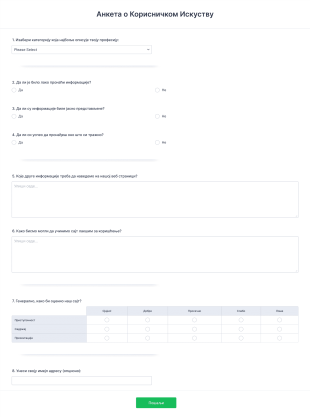 Анкета о Корисничком Искуству Form Template