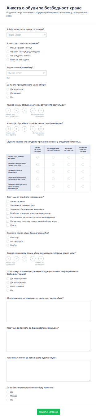 Anketa O Obuci Iz Bezbednosti Hrane