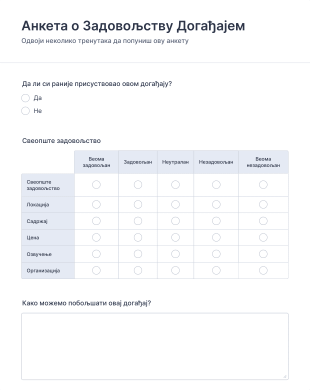 Образац Анкете о Задовољству Догађаја Form Template