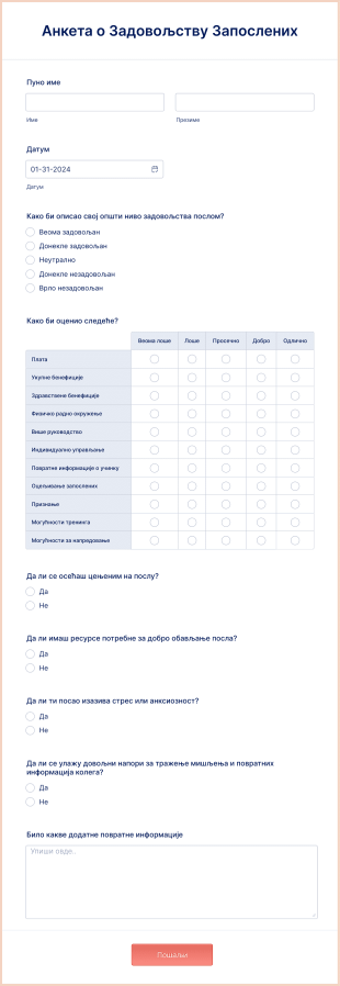 Анкета о Задовољству Запослених Form Template